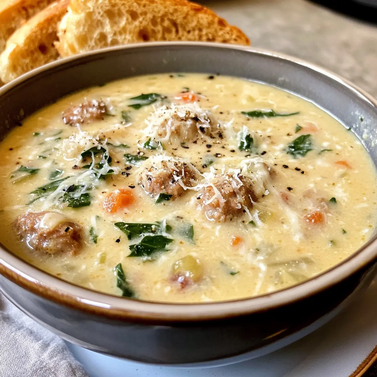 Delicious Creamy Rich Parmesan Italian Sausage Soup Recipe in 25 Minutes