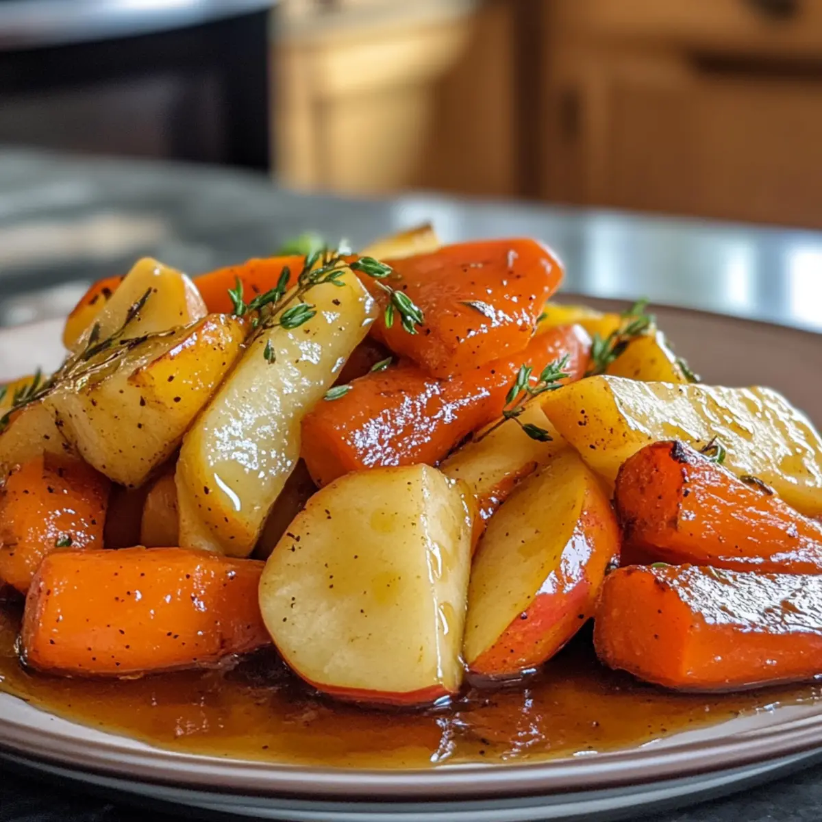 Savory Maple Dijon Roasted Apples & Carrots