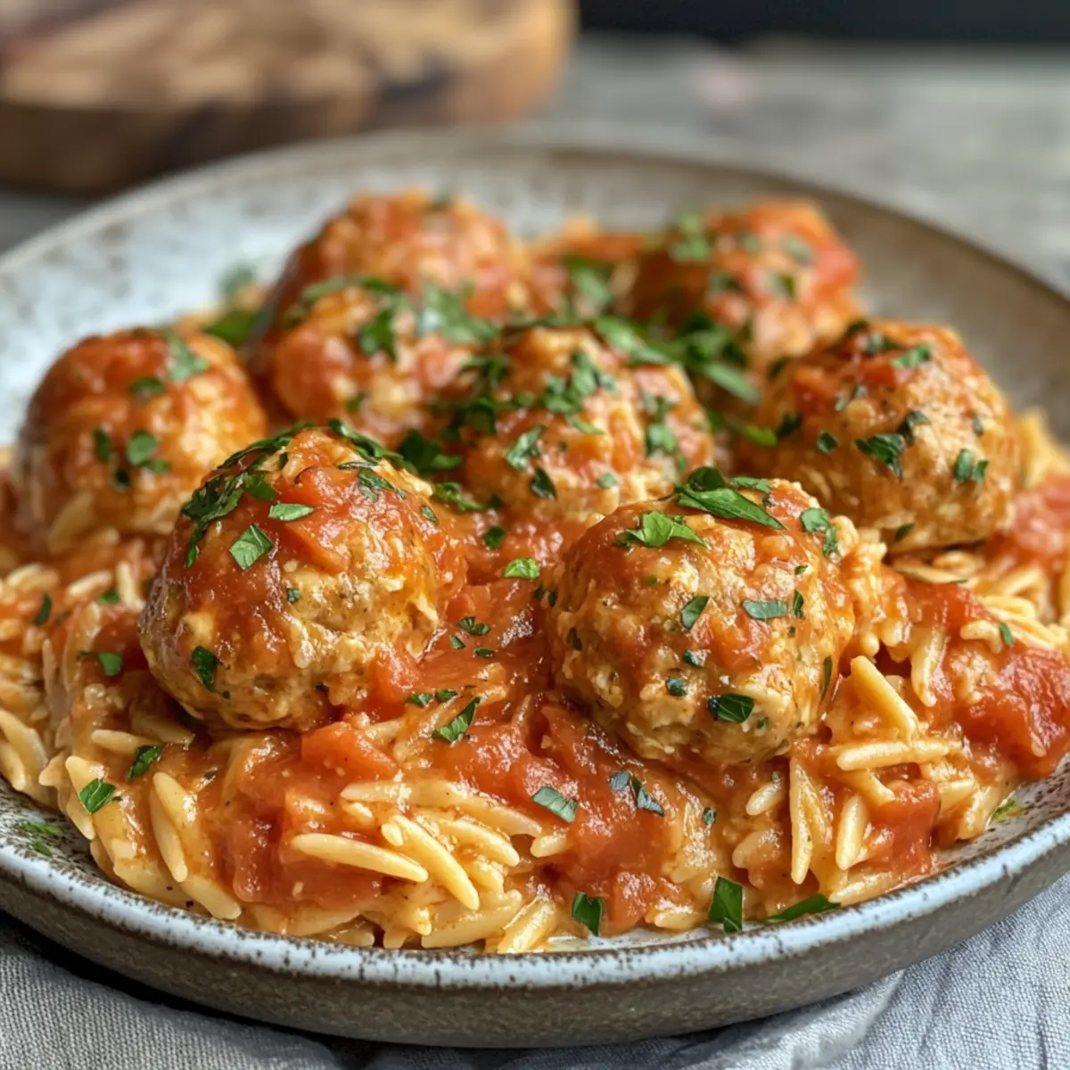 Irresistible One Pan Parmesan Chicken Meatballs with Creamy Tomato Orzo Recipe