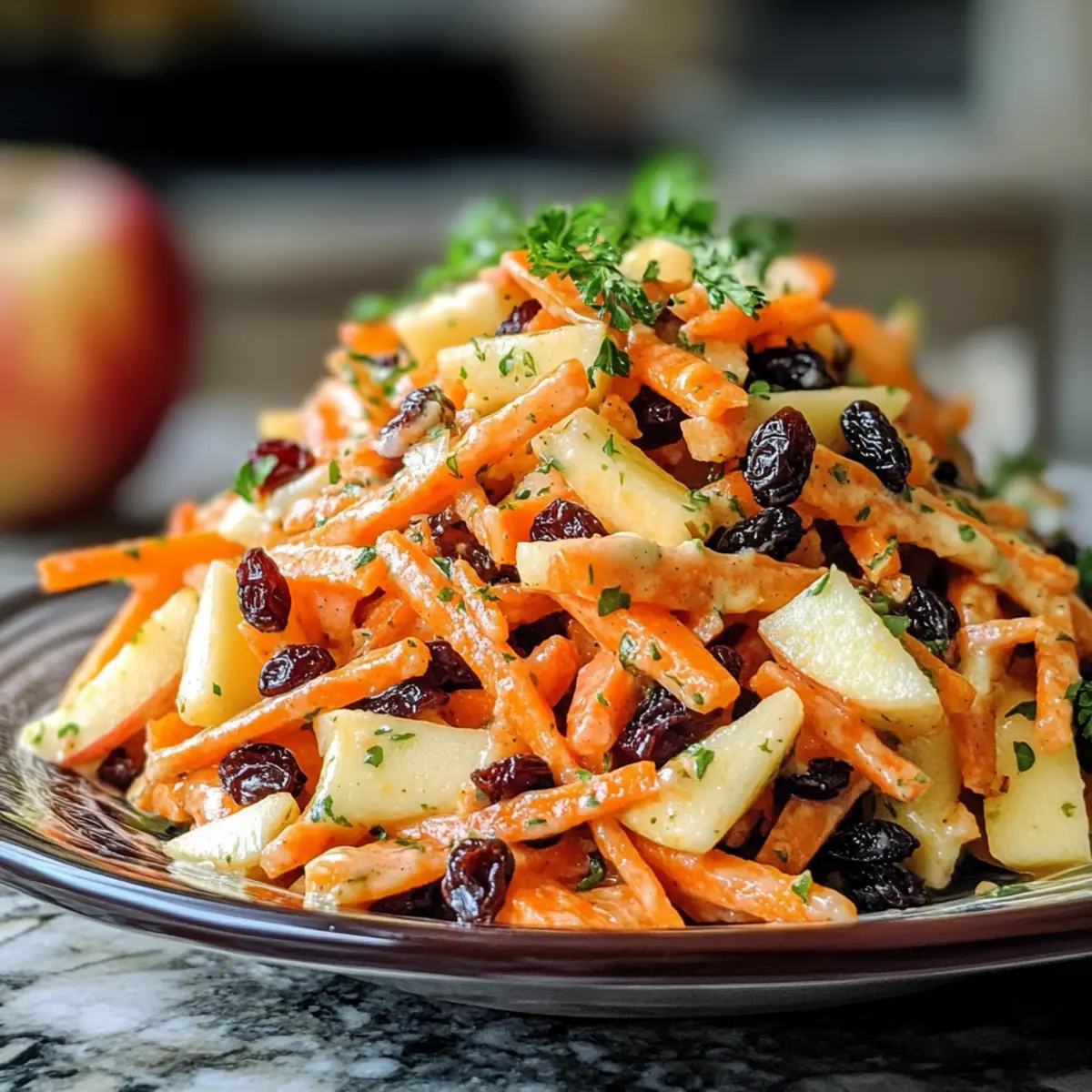 Deliciously Crunchy Carrot Apple Salad Recipe with Craisins and Creamy Dressing
