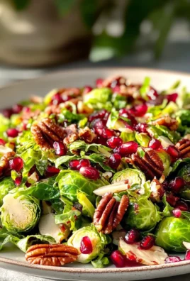 Crispy Shaved Brussels Sprout Salad with Pomegranate and Candied Pecans