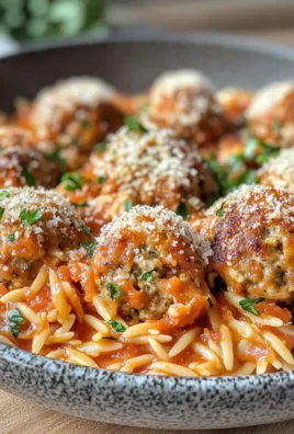 One Pan Ultimate Parmesan Chicken Meatballs with Creamy Tomato Orzo Recipe