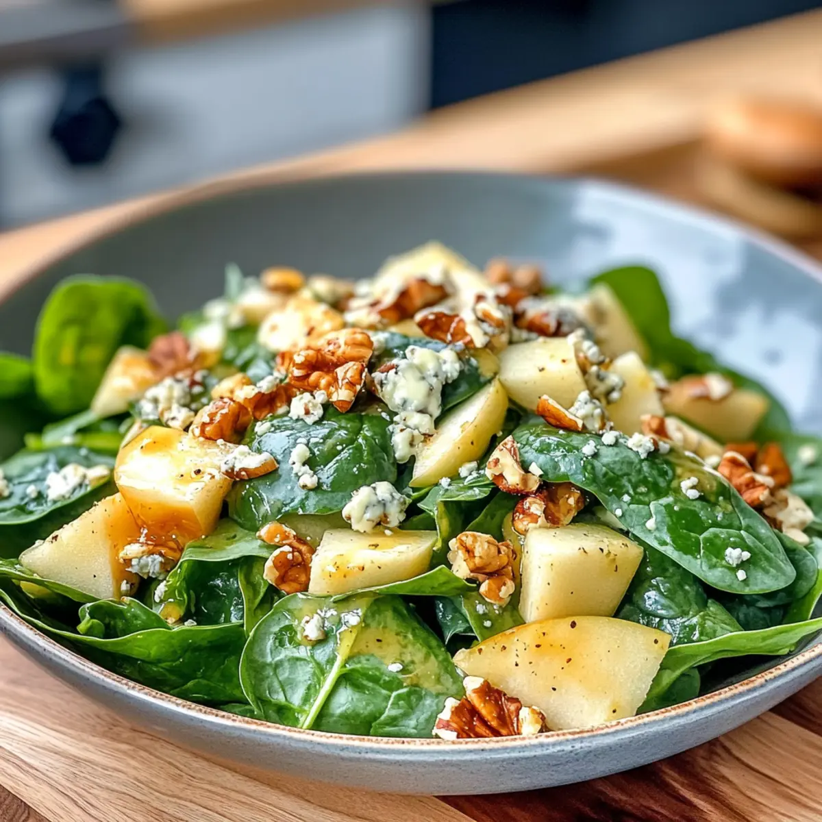 Delicious Fresh Winter Salad with Spinach, Apple, Gorgonzola & Walnuts
