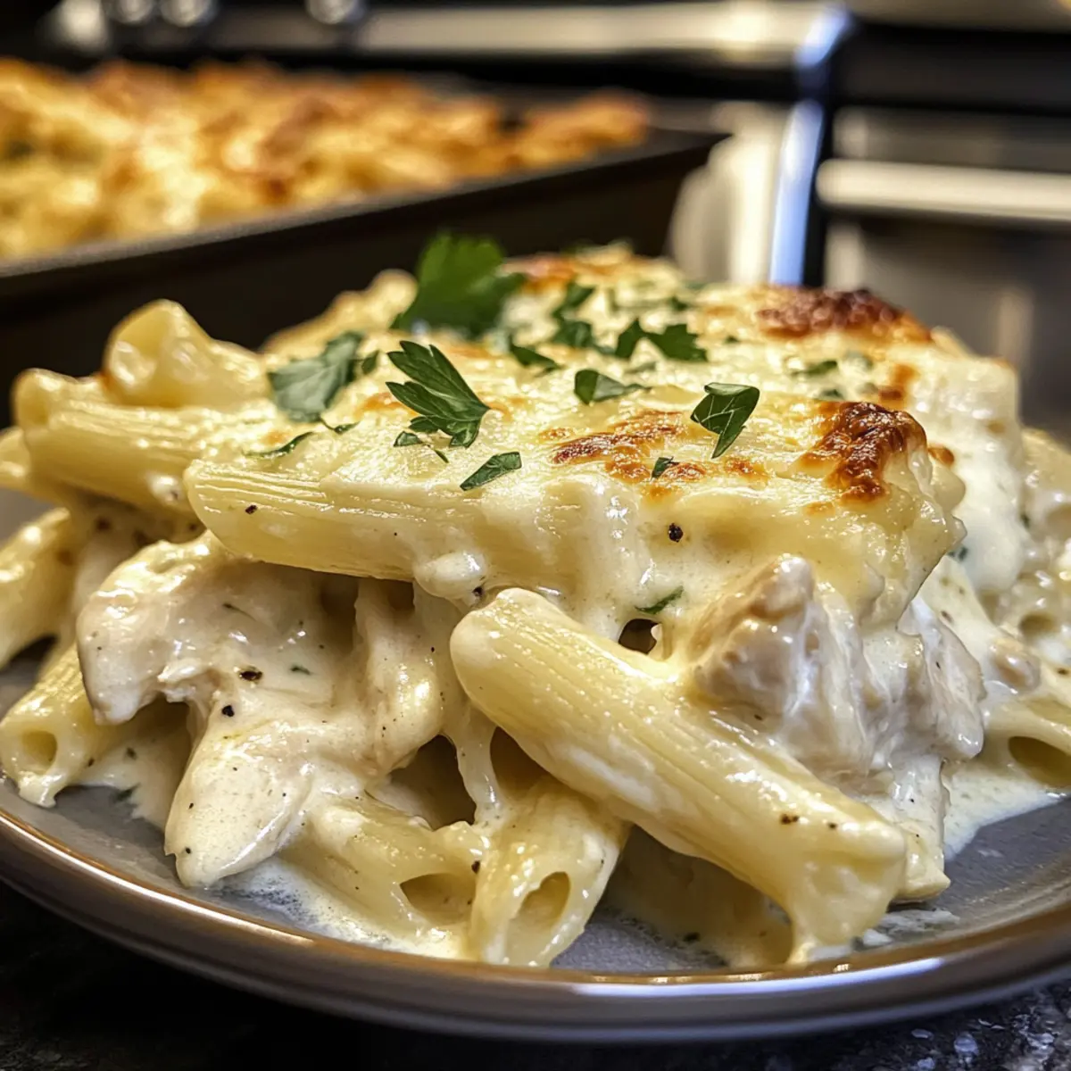 Creamy Delicious Chicken Alfredo Pasta Bake