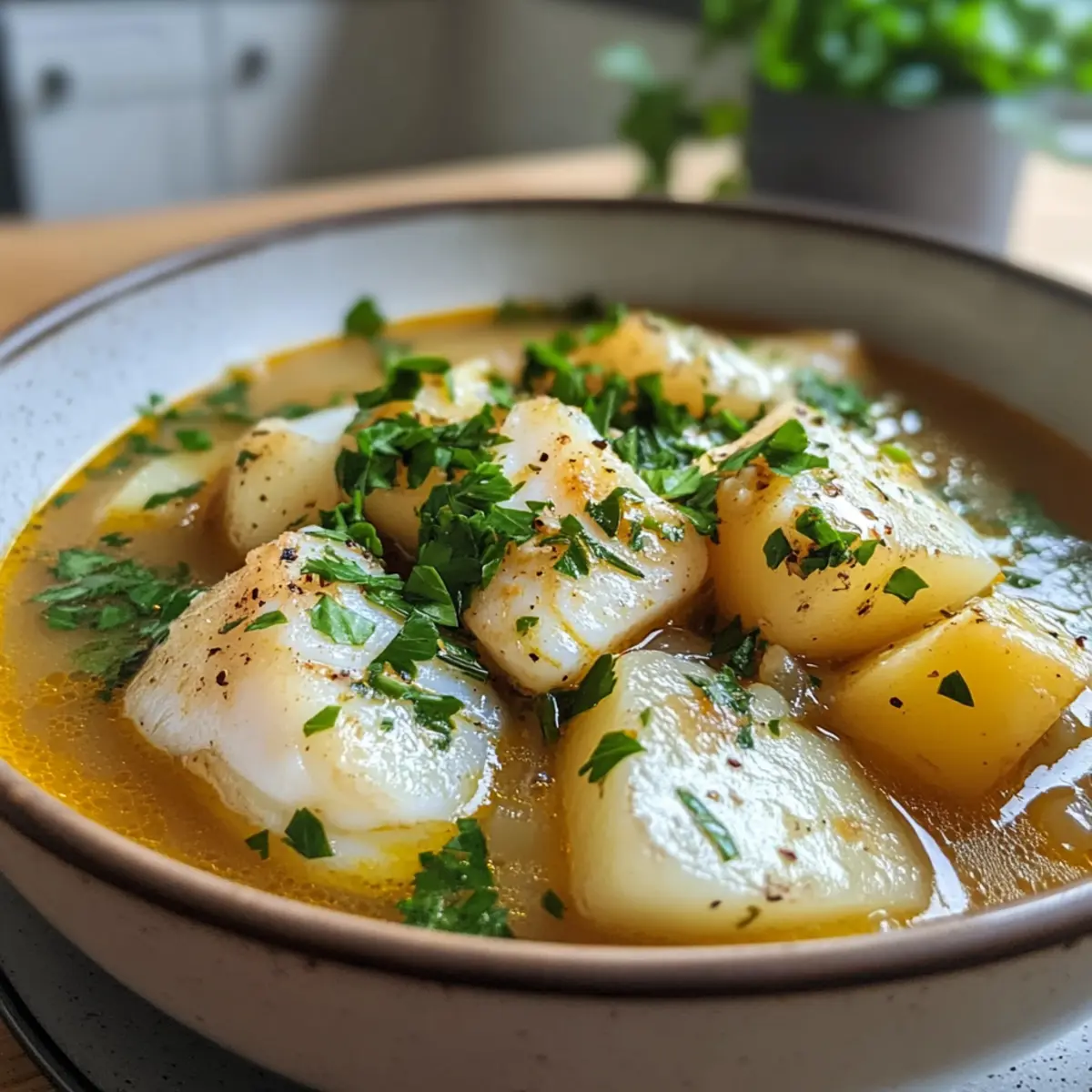 Hearty Delicious County Cork Cod Soup with Potatoes and Fresh Herbs