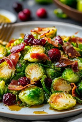 Savory Delicious Baked Brussels Sprout Salad with Crispy Prosciutto and Cranberries