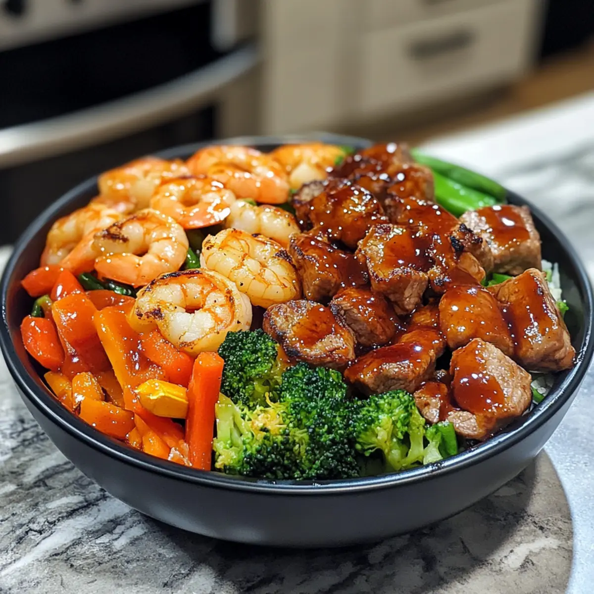 Savory Hibachi Steak Bowls with Shrimp and Veggies Delight