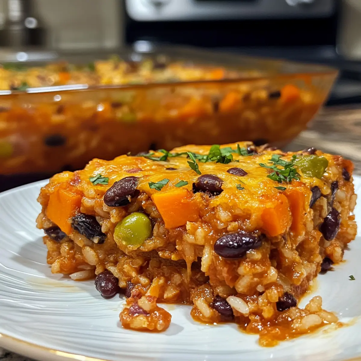 Savory Delicious Rice and Bean Casserole with Sweet Potatoes