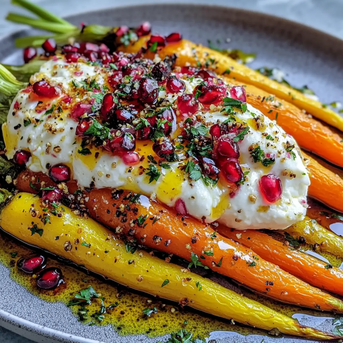 Sweet Honey Roasted Rainbow Carrots with Creamy Burrata and Pomegranate Delight