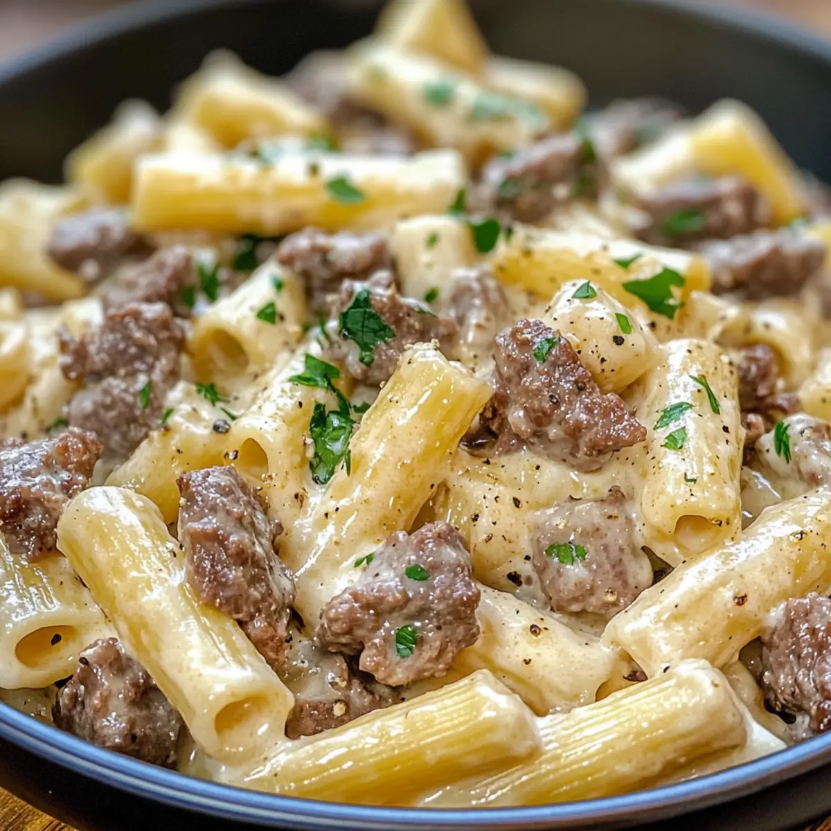 Easy Creamy One-Pot Beef Pasta with Garlic Butter
