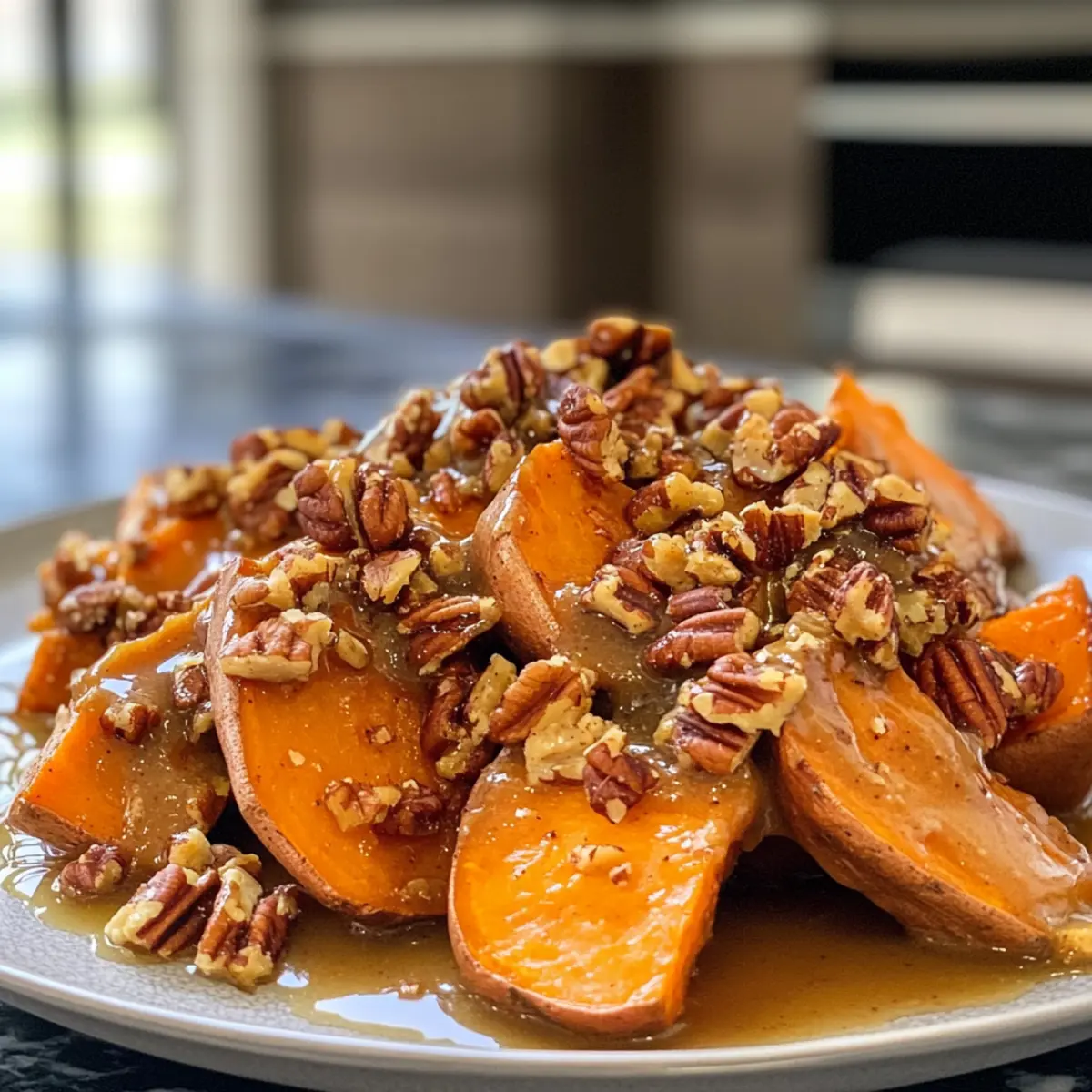 Savory Maple Walnut Roasted Sweet Potatoes with Pecan Topping