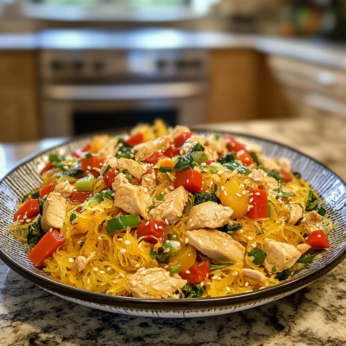 Savory Delicious Spaghetti Squash Chow Mein with Chicken and Veggies