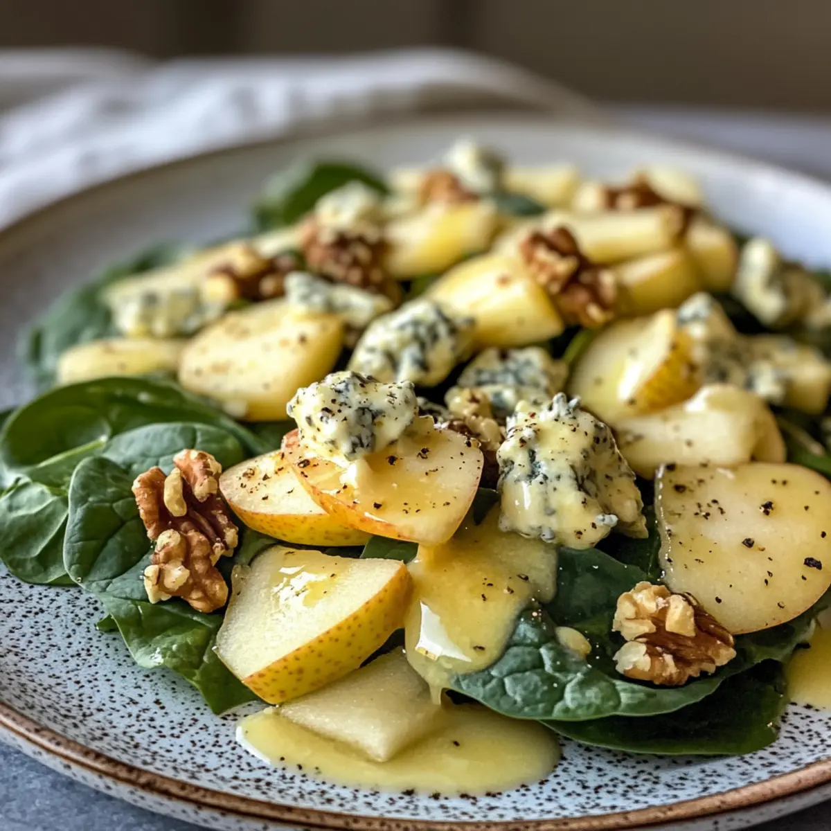 Delicious Fresh Winter Salad with Spinach, Apple, Gorgonzola & Walnuts