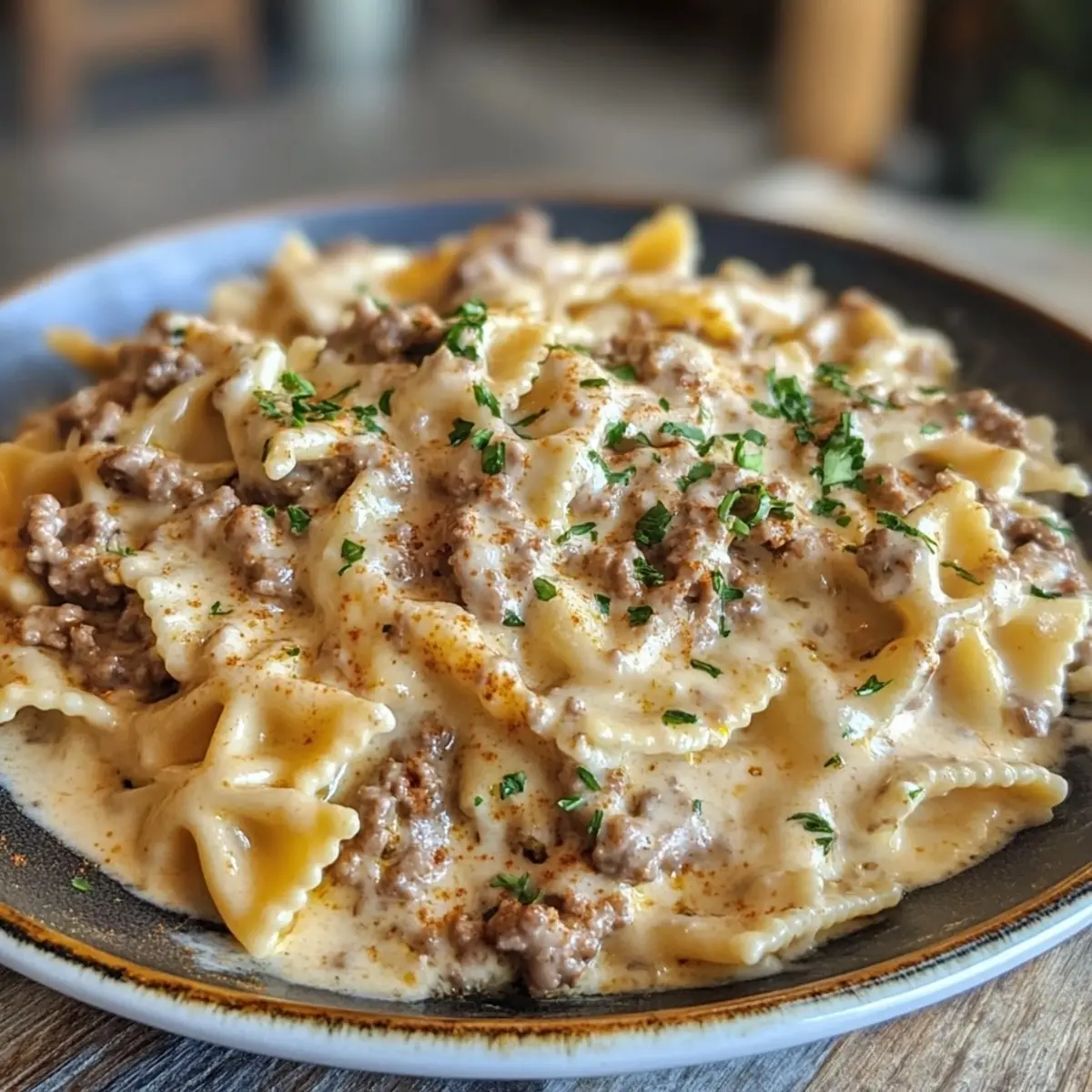 Cajun Cream Cheese Alfredo Bowties with Spiced Ground Beef